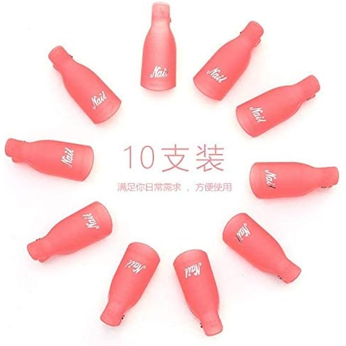 10PC Plastic Acrylic Nail Art Soak Off Cap Clip UV Gel Polish Remover Wrap Tool (Pink) - Image 3